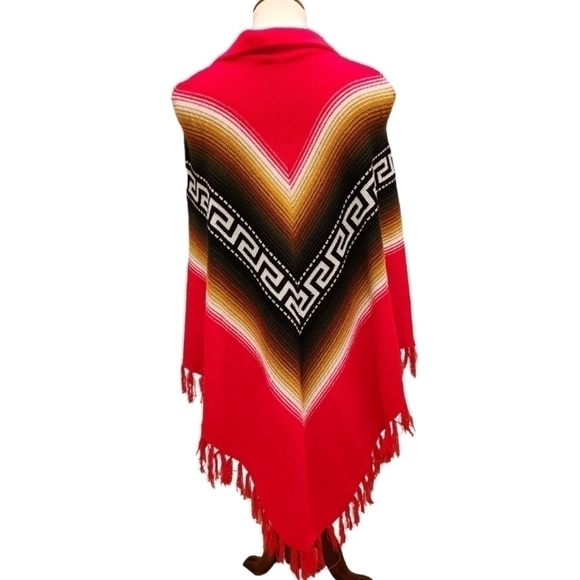 Aztec Style Fringed Poncho OS - Picture 2 of 8